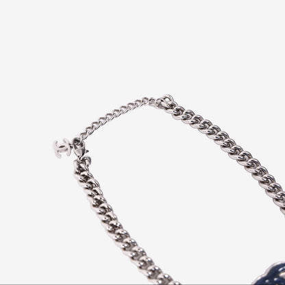 Chanel Necklace in Navy Blue Enamel with Silver Hardware