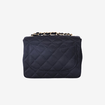 Chanel Classic Square Flap Bag in Black Satin with Gold Hardware