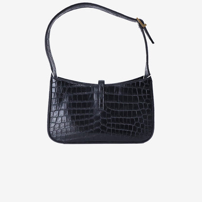 Saint Laurent Le 5 à 7 Shoulder Bag in Noir Croc-Embossed Calfskin Leather