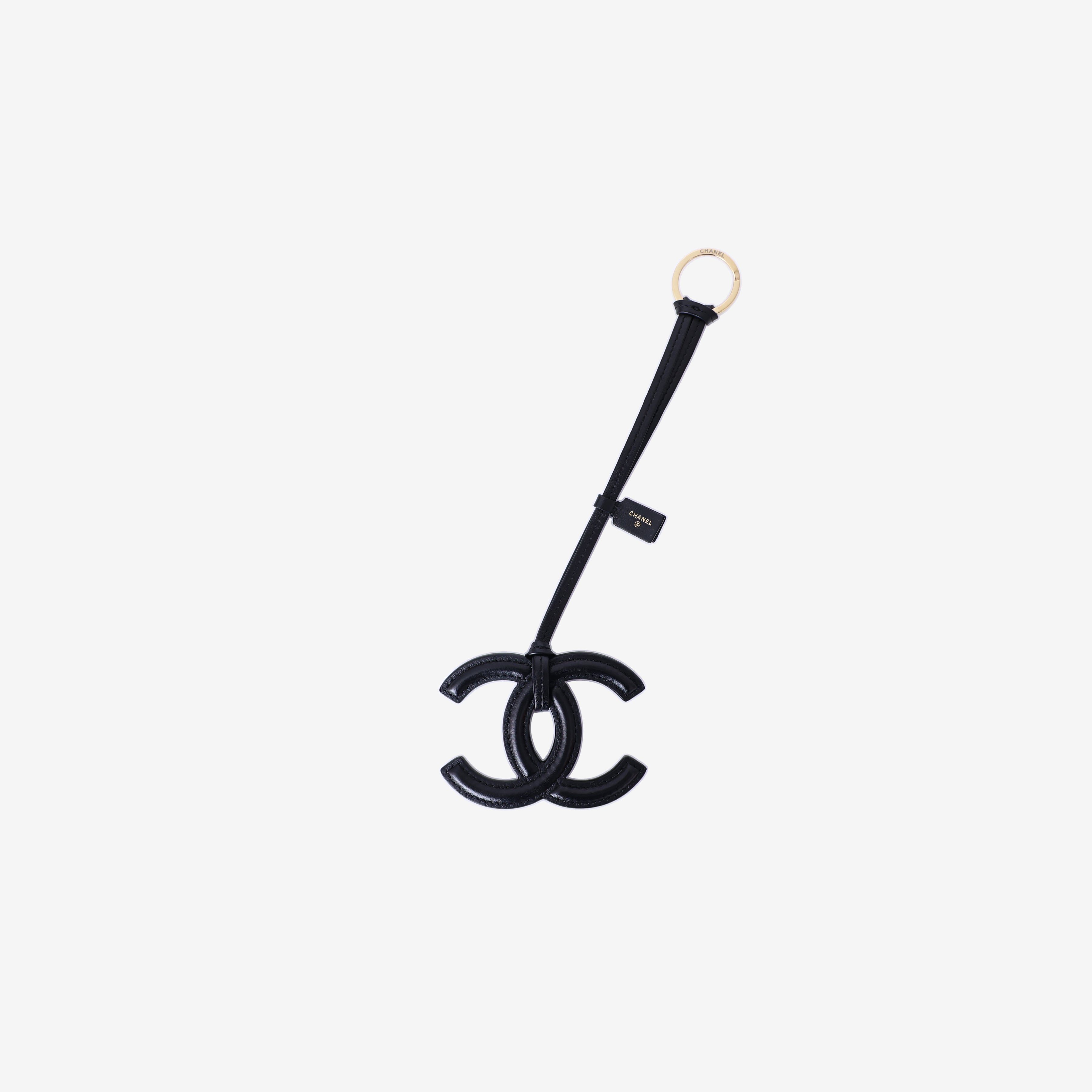 Chanel SS26 CC Logo Mini Bag Charm in Black Lambskin Leather with Gold Hardware front view
