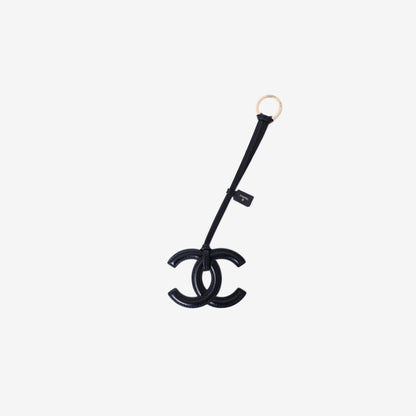 Chanel SS26 CC Logo Mini Bag Charm in Black Lambskin Leather with Gold Hardware front view