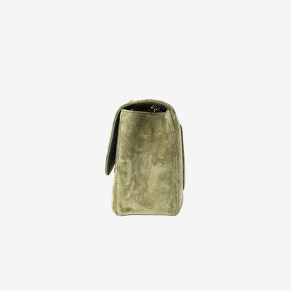 Chanel 26A Matthieu Blazy Maxi Flap Bag 32 in Khaki Suede Calfskin Leather with Gold Hardware