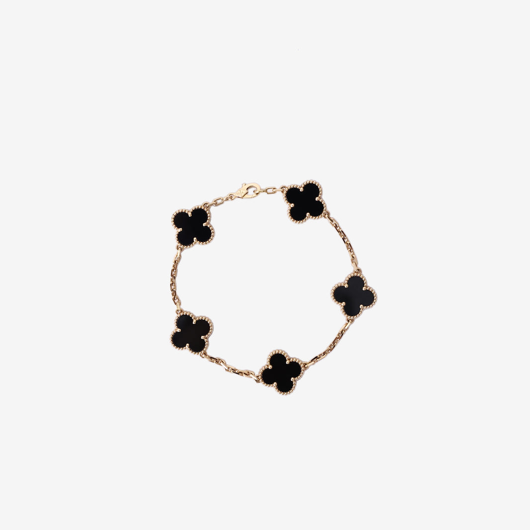 Van Cleef & Arpels Vintage Alhambra 5 Motifs Bracelet in 18K Yellow Gold with Black Onyx