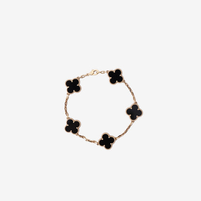 Van Cleef & Arpels Vintage Alhambra 5 Motifs Bracelet in 18K Yellow Gold with Black Onyx