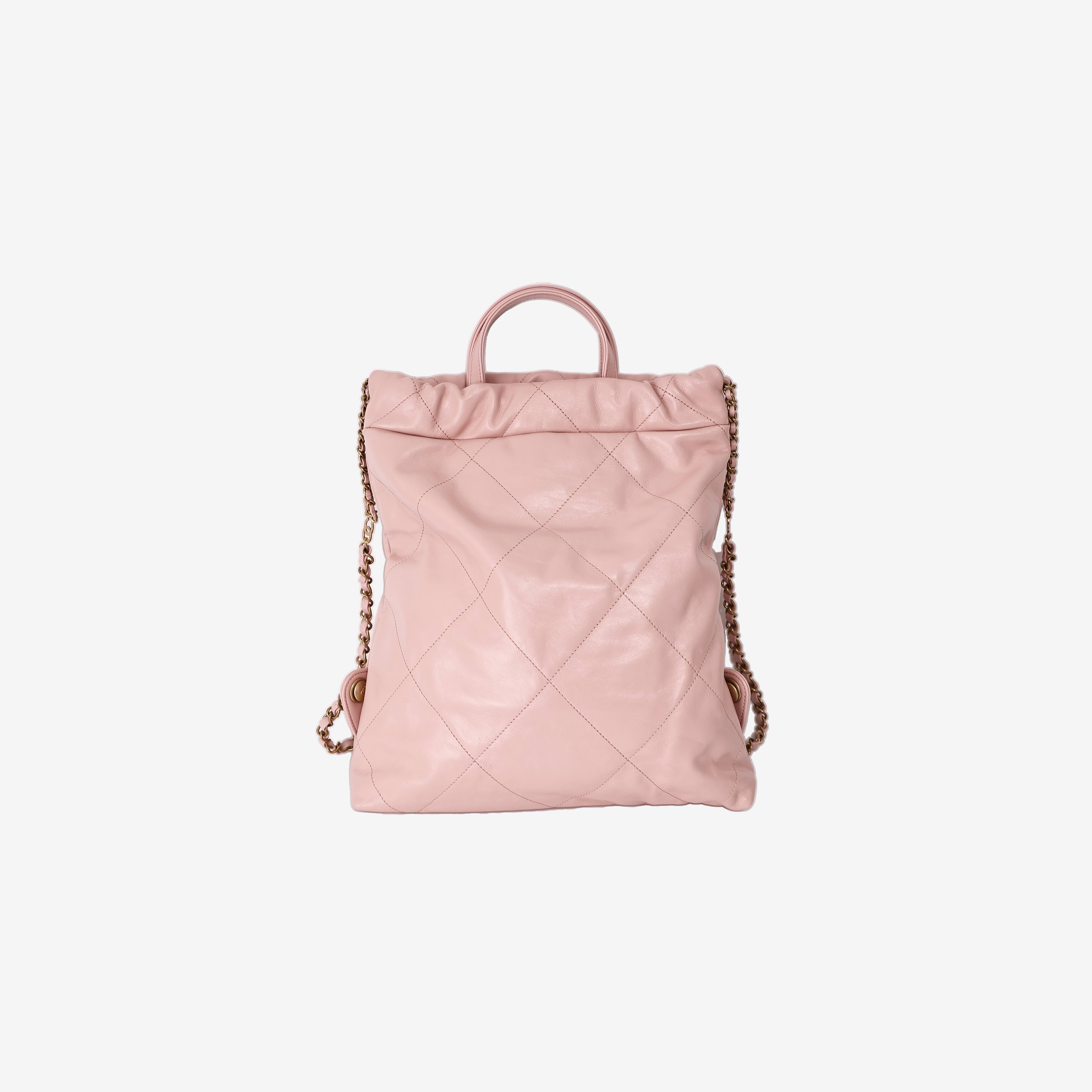 Chanel 22 Backpack in Pink Calfskin Leather with Gold Hardware back view