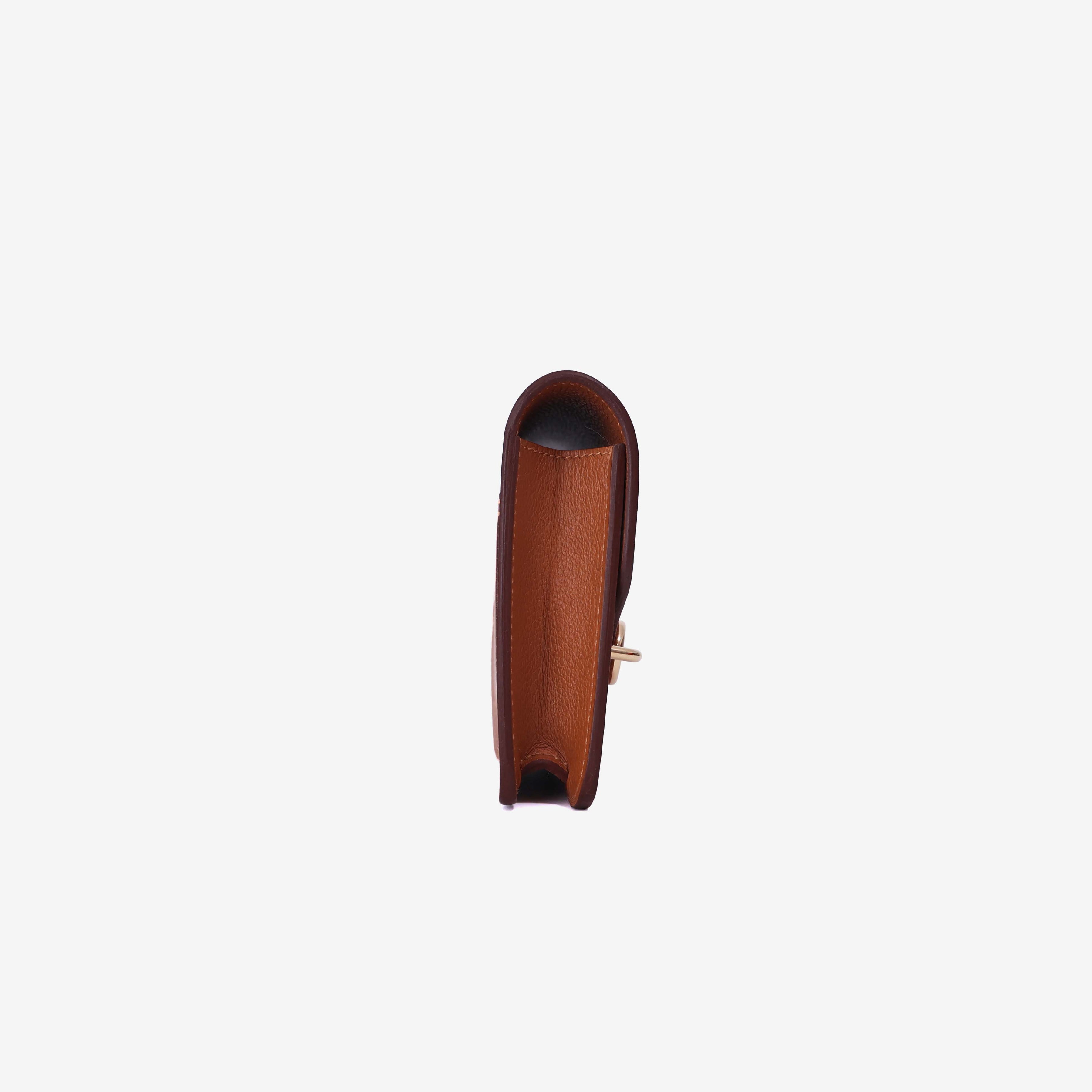 Hermès Roulis Slim Wallet in Gold Evercolor Leather with Gold Hardware side view