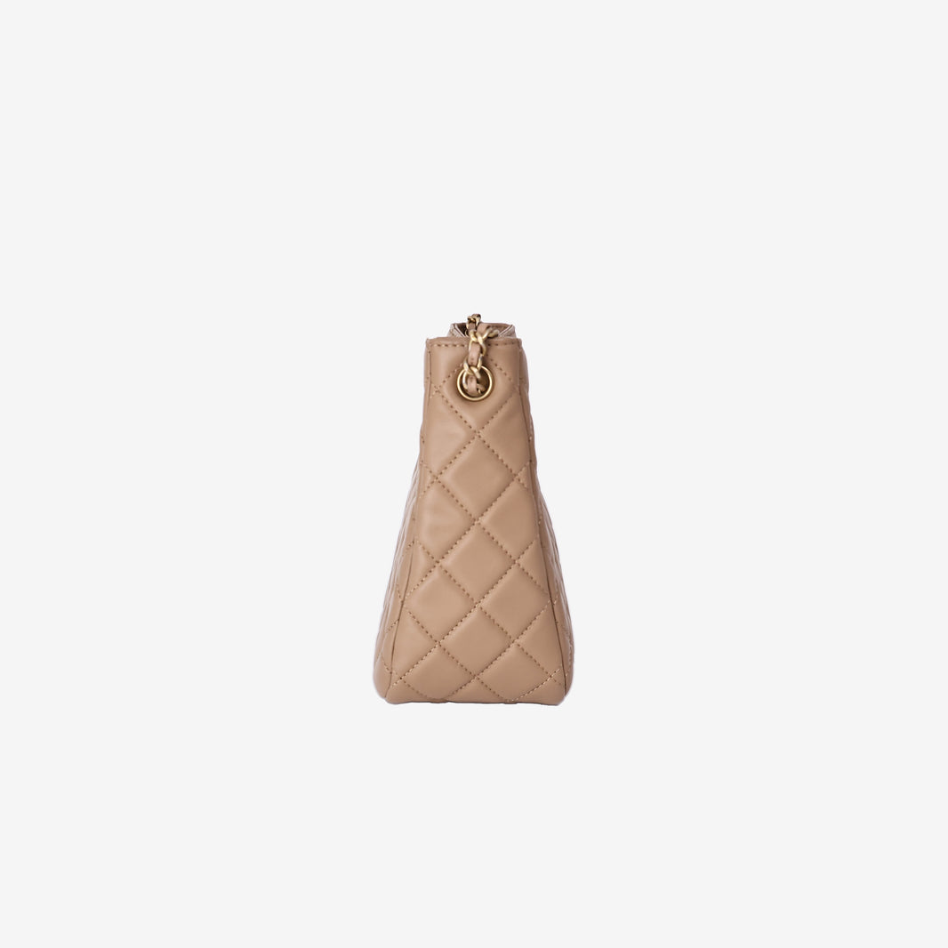 Chanel Pearl Crush Hobo Bag in Beige Lambskin Leather with Gold Hardware