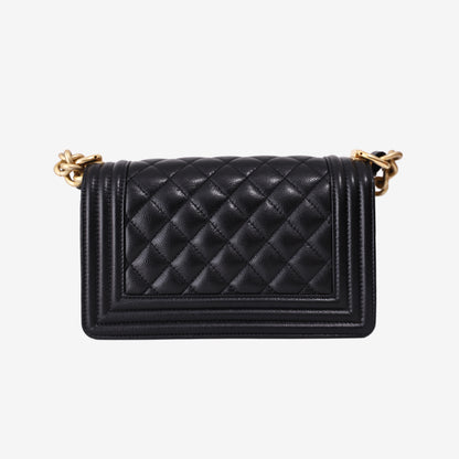 Chanel Small Boy Bag in Black Quilted Caviar Leather with Gold Hardware