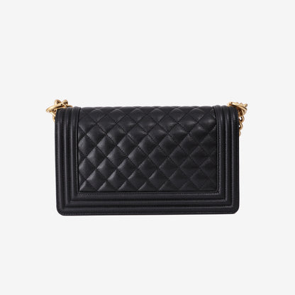 Chanel Boy Flap Bag in Black Caviar Leather with Gold Hardware