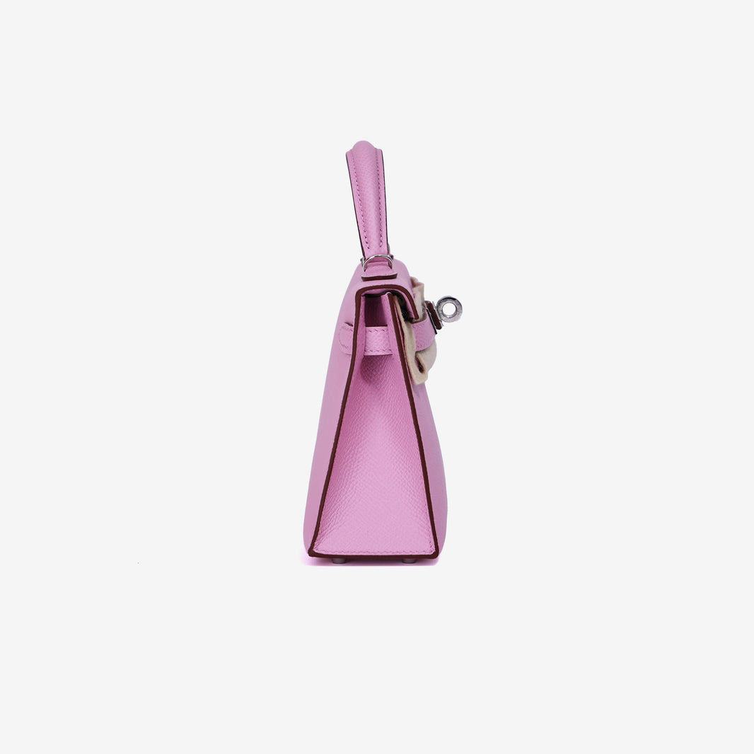 Hermès Mini Kelly 20 in Mauve Sylvestre Epsom Leather with Palladium Hardware side view