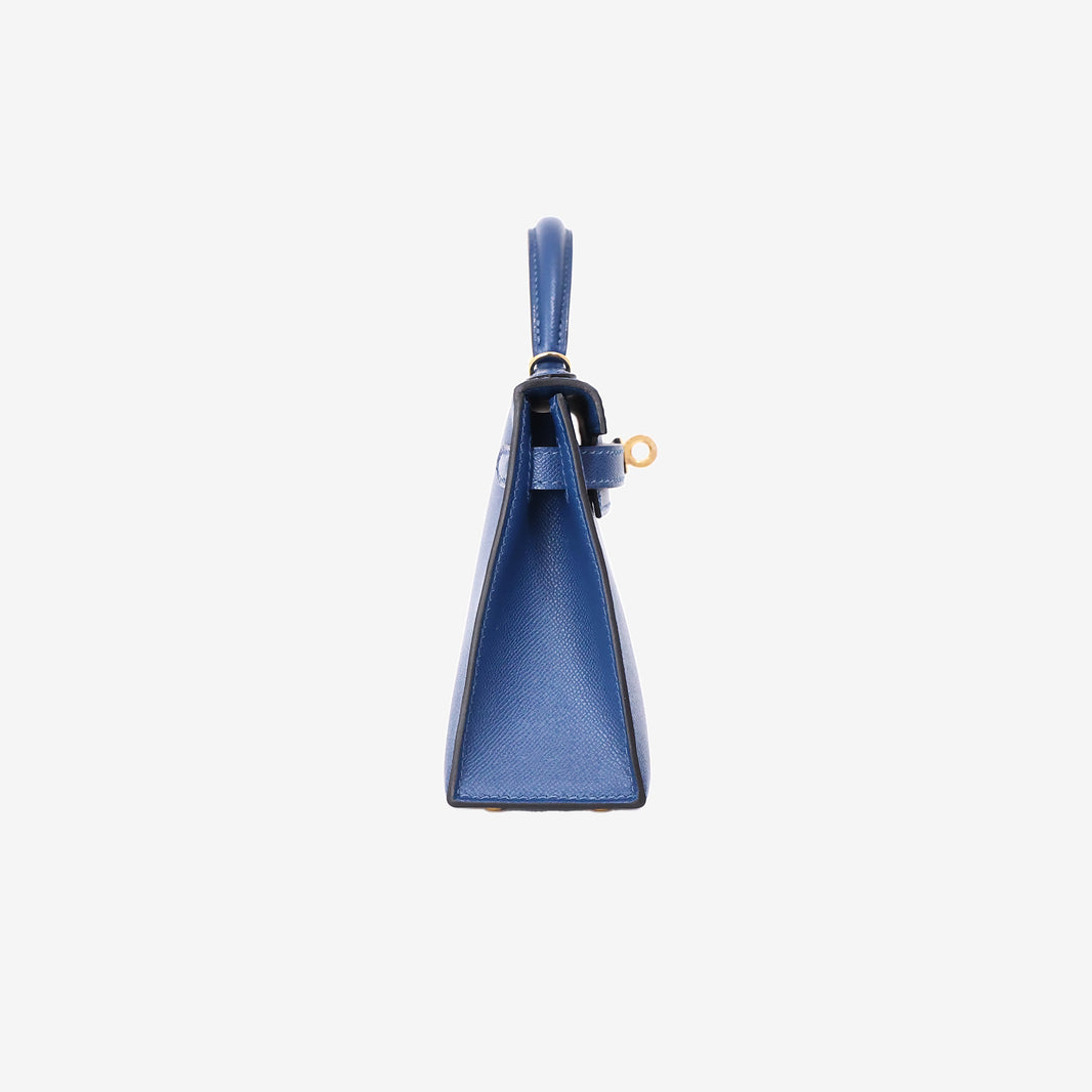 Hermès Mini Kelly II in Deep Blue Madame Leather with Gold Hardware side view