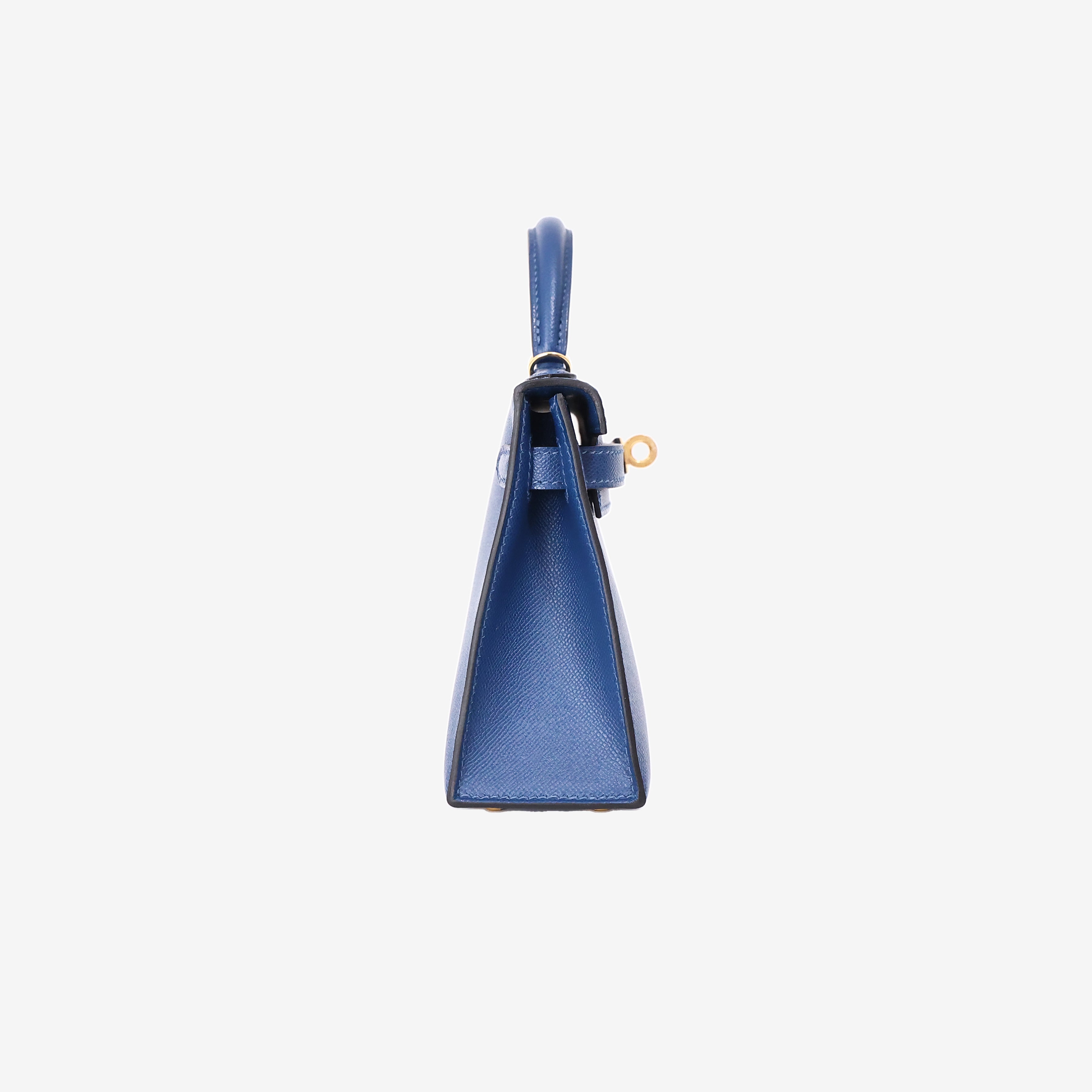 Hermès Mini Kelly II in Deep Blue Madame Leather with Gold Hardware side view