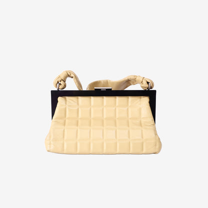 Chanel Chocolate Bar Frame Bag in Beige Lambskin Leather with Silver Hardware