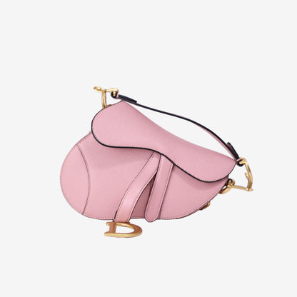 Dior Saddle Mini in Pink Calfskin Leather with Gold Hardware front view