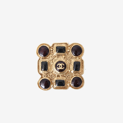 Chanel Vintage Paris-Bizance Byzantine-Style Brooch in Dark Red & Black with Gold Hardware