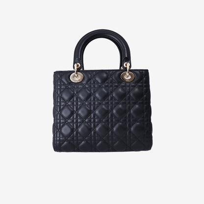 Dior Lady Dior Medium in Black Lambskin Leather with Gold Hardware