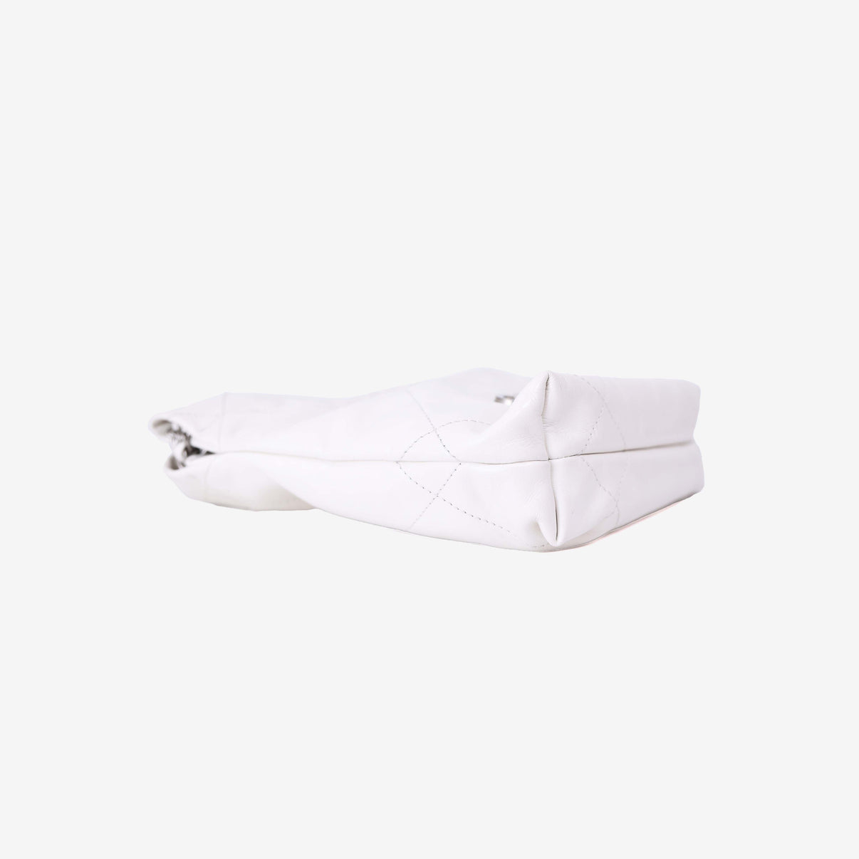 Chanel 22 Mini Bag in White Lambskin Leather with Silver Hardware bottom side view