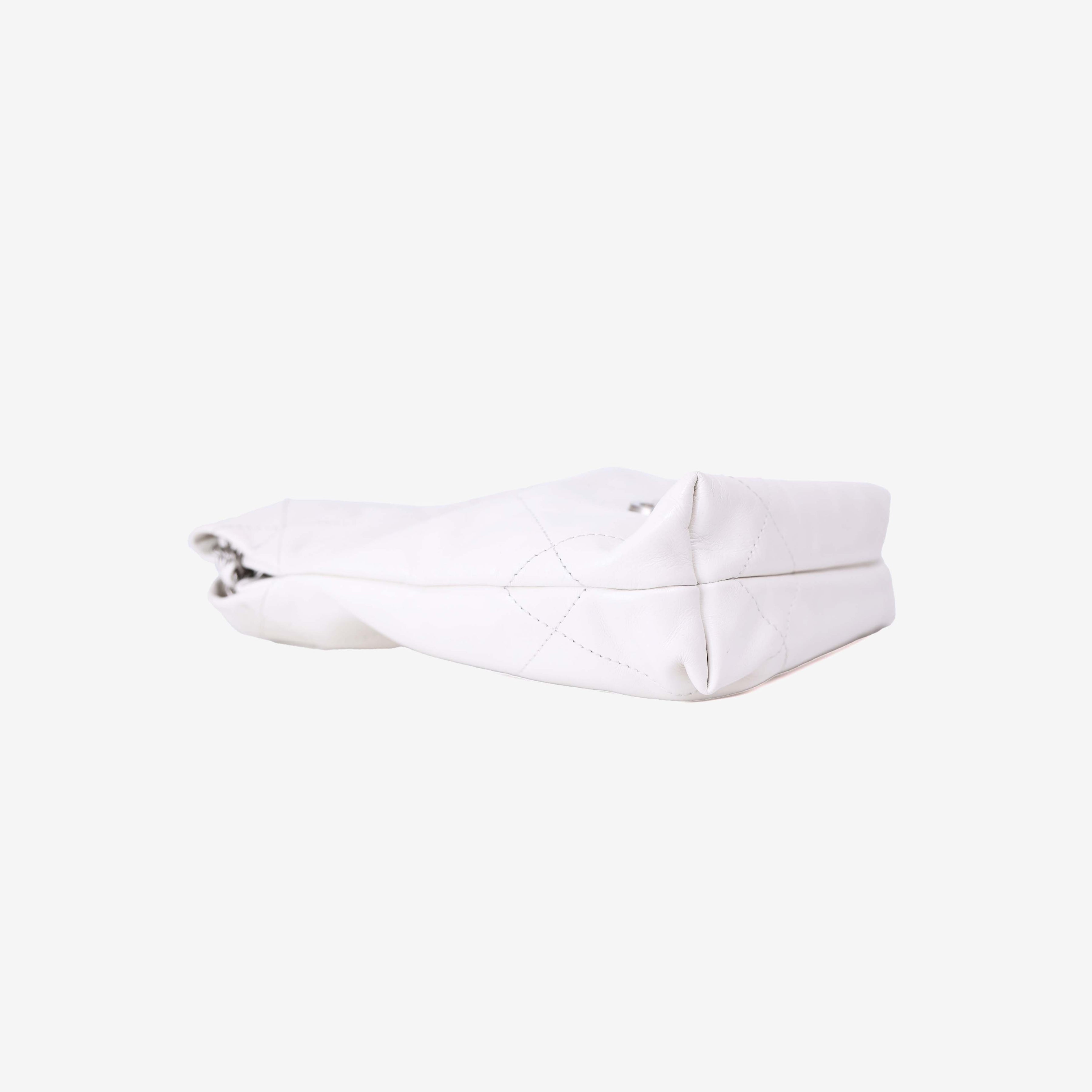 Chanel 22 Mini Bag in White Lambskin Leather with Silver Hardware bottom side view