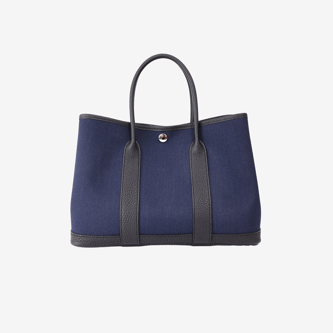 Hermès Garden Party 30 in Navy Blue Toile Canvas with Palladium Hardware