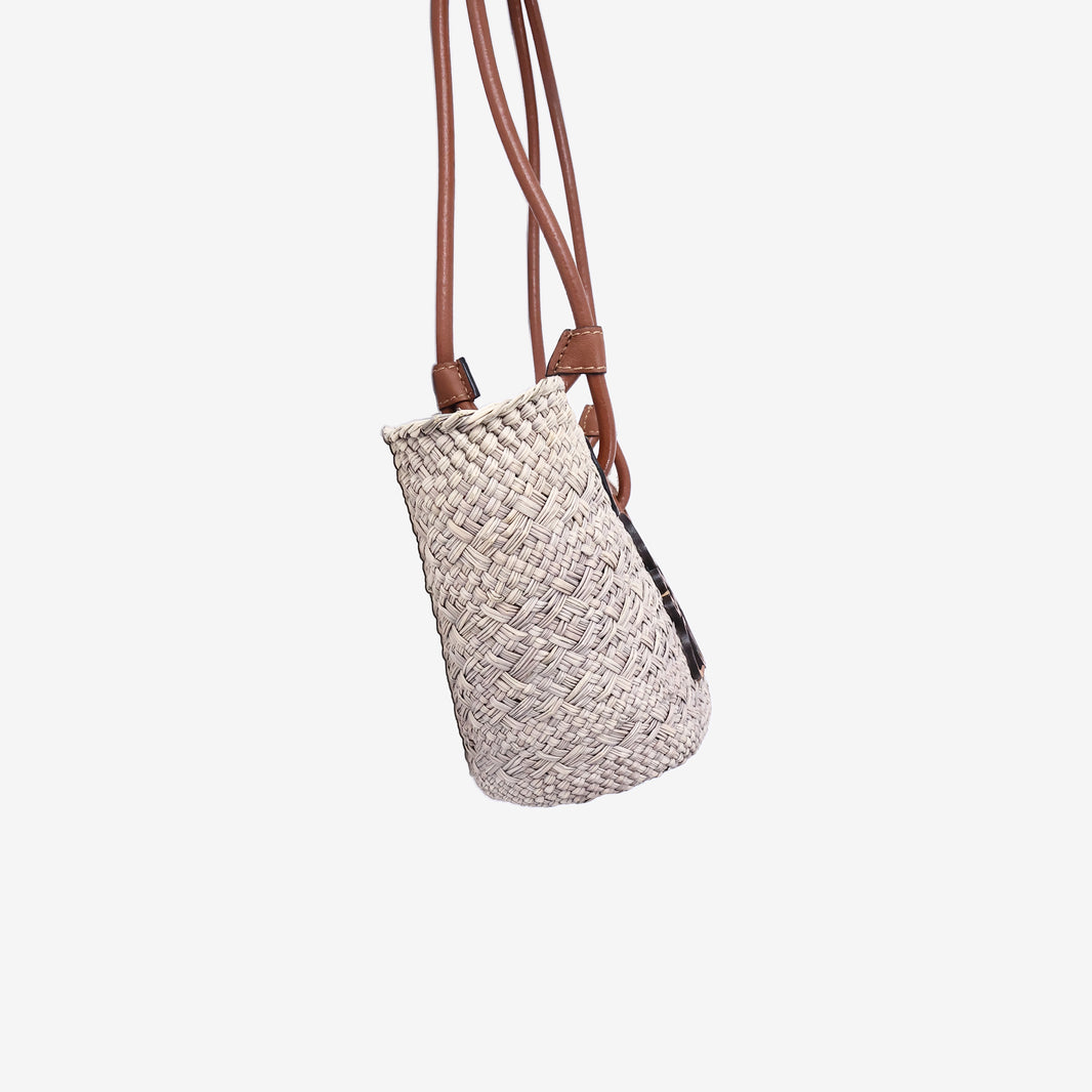 Loewe Anagram Mini Basket Bag in Natural/Tan Handwoven Iraca Palm with Calfskin Leather