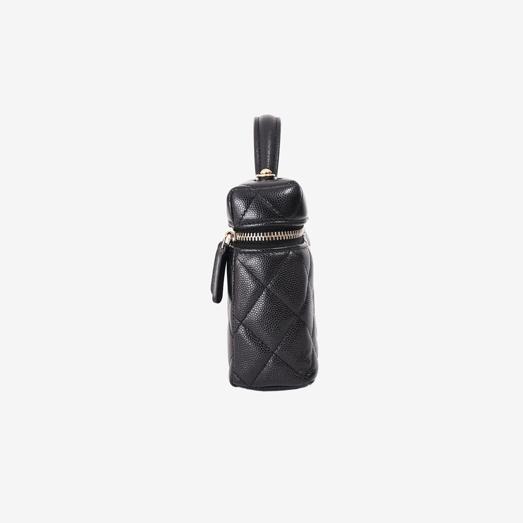 Chanel Top Handle Slim Vanity Case in Black Caviar Leather with Gold Hardware