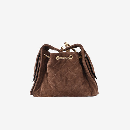 Chanel 26K 25 Hobo Bag Small in Brown Suede with Gold Hardware