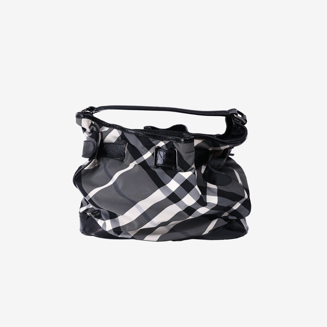 Burberry Medium Walden Bag in Black/White Check Nylon/Patent Leather