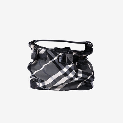 Burberry Medium Walden Bag in Black/White Check Nylon/Patent Leather