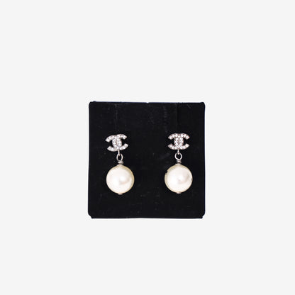 Chanel Faux Pearl Earrings in Silver-Tone Metal