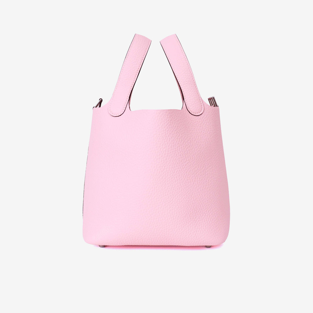 Hermès Picotin 18 in Rose Sakura Clemence Leather with Palladium Hardware side view