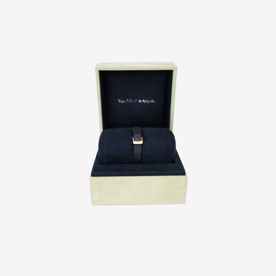 Van Cleef & Arpels Alhambra Watch in Black Leather and 18K Yellow Gold back view