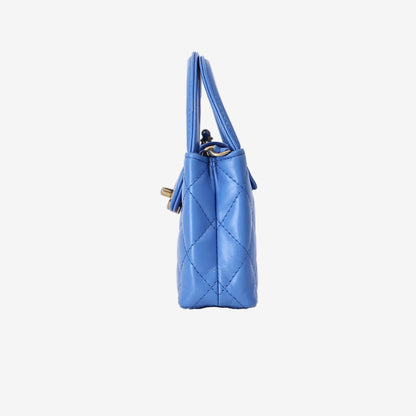 Chanel Mini Nano Kelly Shopper Bag in Blue Lambskin Leather with Gold Hardware