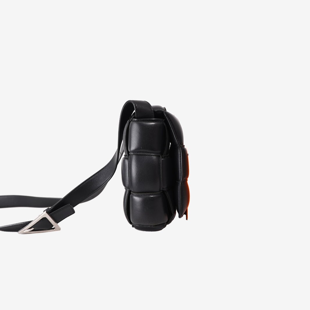 Bottega Veneta Padded Cassette Bag in Black Lambskin Leather with Silver Hardware