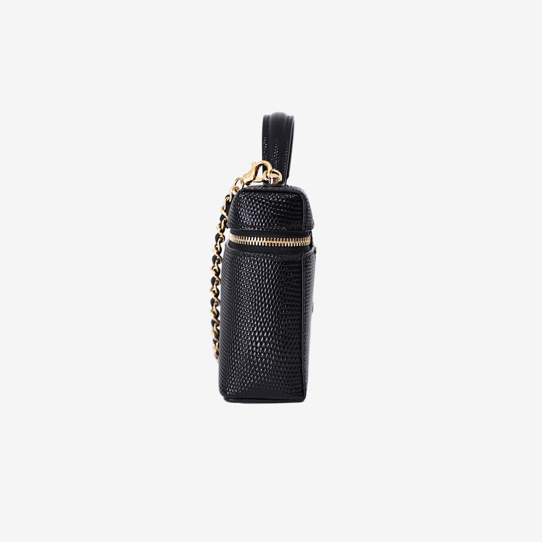 Chanel 26A Vanity Bag in Black Lizard Leather with Gold Hardware