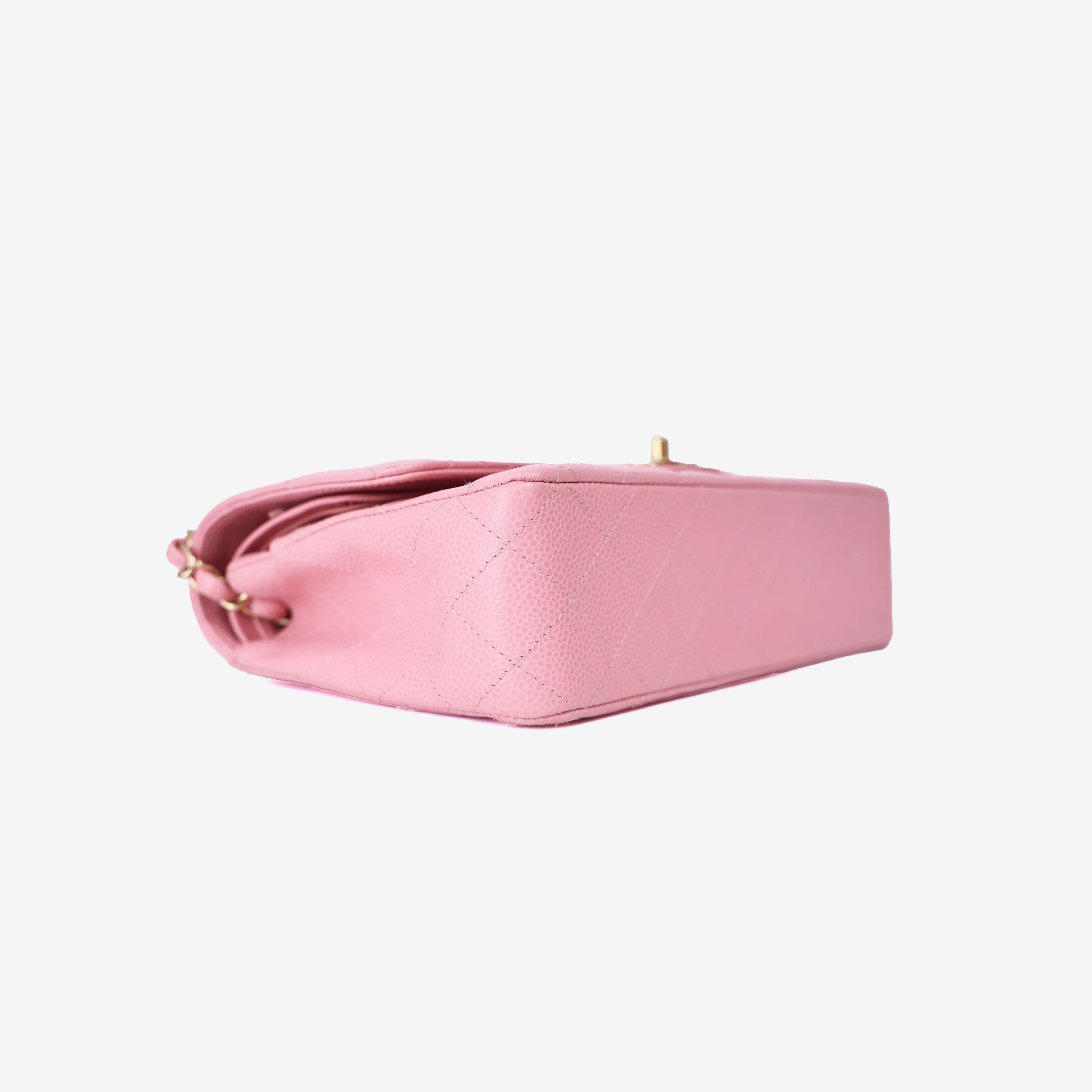 Chanel Classic Double Flap Medium in Barbie Pink Caviar Leather with Gold Hardware bottom side view