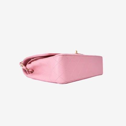 Chanel Classic Double Flap Medium in Barbie Pink Caviar Leather with Gold Hardware bottom side view