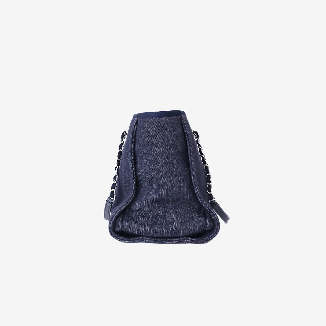 Chanel Deauville Medium Tote Bag in Dark Blue Denim Canvas with Silver Hardware
