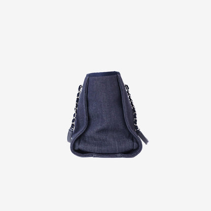 Chanel Deauville Medium Tote Bag in Dark Blue Denim Canvas with Silver Hardware
