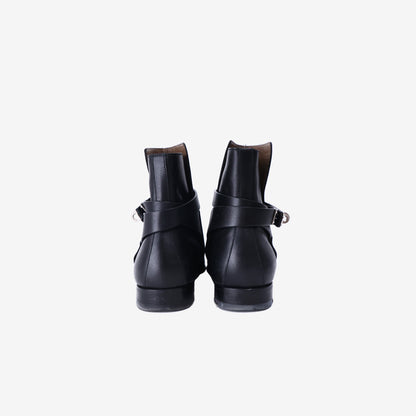 Hermès Neo Ankle Boots in Black Calfskin with Palladium-Plated Hardware (Size 38.5)