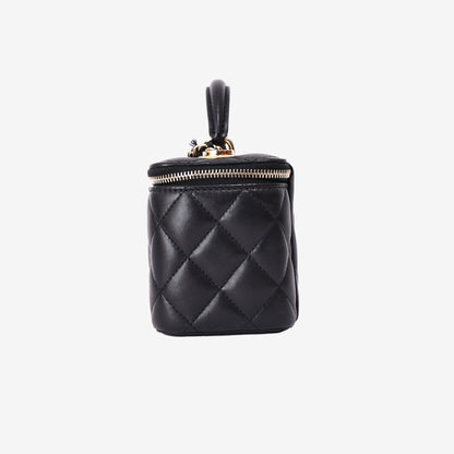 Chanel Small Vanity Case with Top Handle in Black Lambskin Leather with Gold Hardware side view