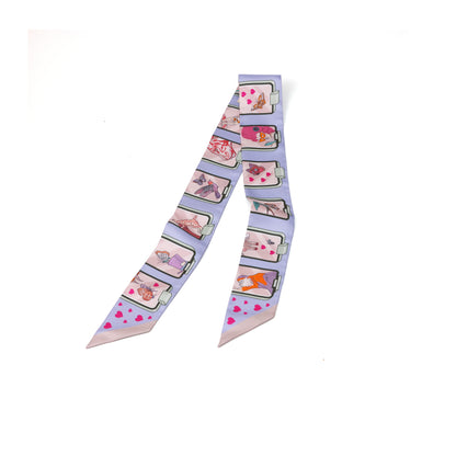 Hermès Silk Story Twilly in Bleu Pâle/Rose/Vert Silk Twill
