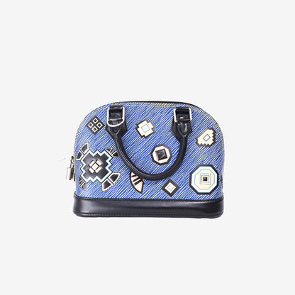 Louis Vuitton Alma BB Bag in Multicoloured Blue Denim Aztec Epi Leather with Silver Hardware