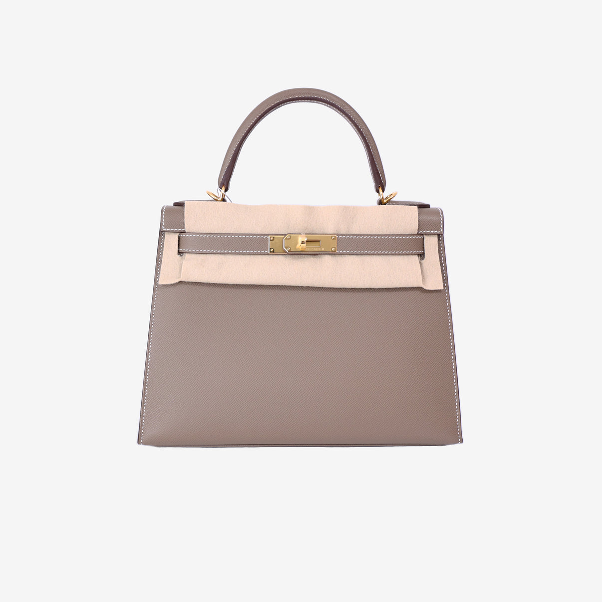 Hermès Kelly 28 in Etoupe Epsom Leather with Gold Hardware front view