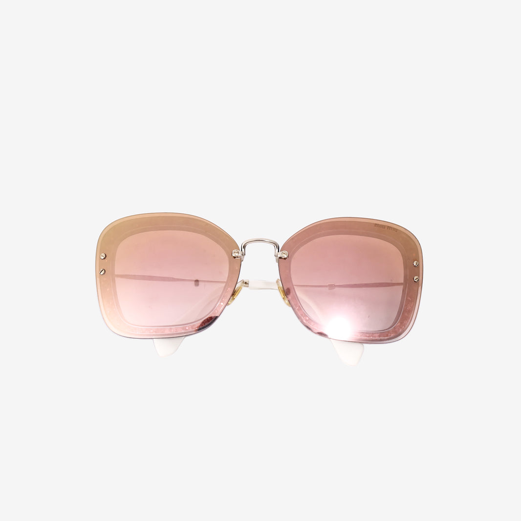 Miu Miu Reveal Glitter Cat-Eye Sunglasses in Pink Acetate with Gold-Tone Hardware