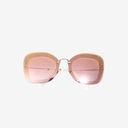 Miu Miu Reveal Glitter Cat-Eye Sunglasses in Pink Acetate with Gold-Tone Hardware