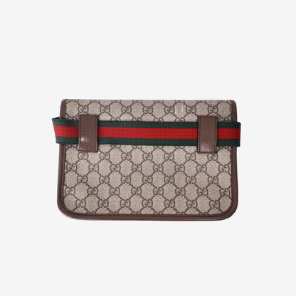 Gucci Neo Vintage Belt Bag in GG Supreme Canvas with Brown Calf Leather and Antique Gold Hardware