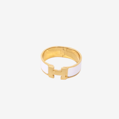 Hermès Clic H Bracelet in White Enamel with Gold Hardware