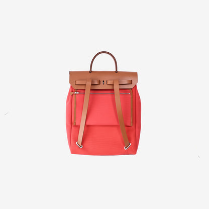 Hermès Herbag Backpack in Red Canvas and Leather with Palladium Hardware