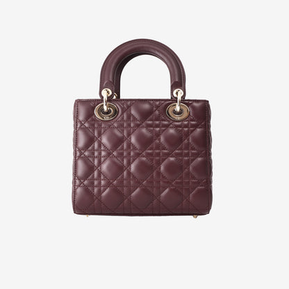 Christian Dior Lady Dior Small Bag in Burgundy Leather with Gold Hardware