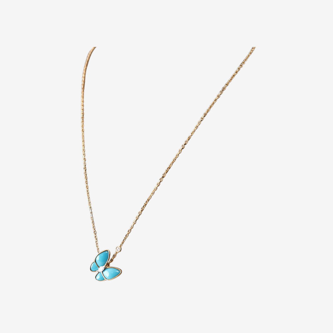 Van Cleef & Arpels Two Butterfly Pendant in 18K Yellow/White Gold with Turquoise and Diamonds